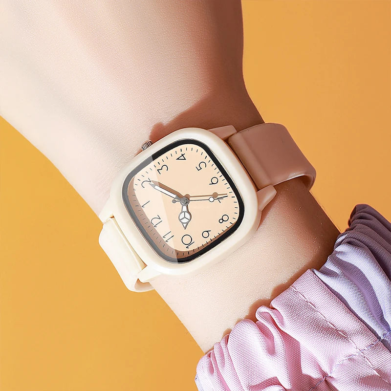 1/10PCS Fashion Square Women Watches Casual Silicone Band Quartz Wristwatch for Girls Clock Reloj Mujer(Without Box)