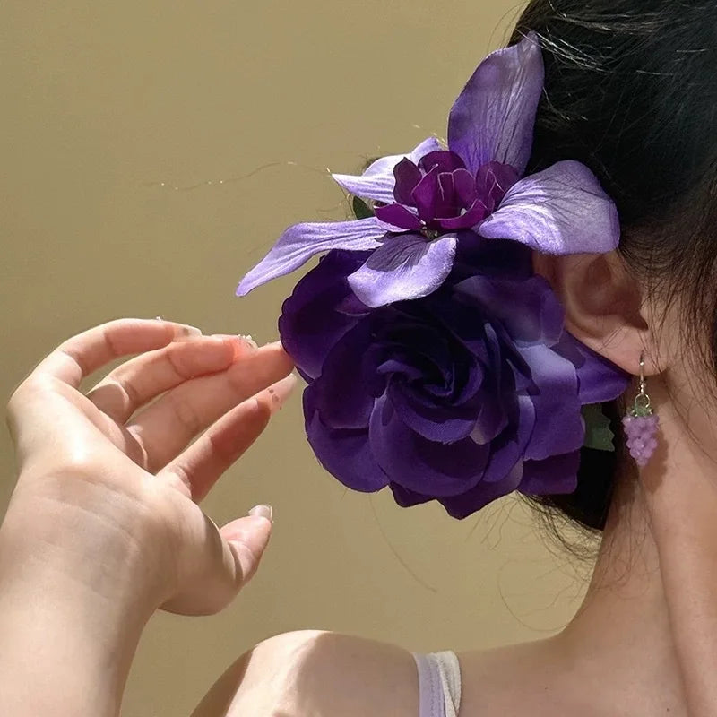 Lily Flower Grasp Clip Fresh Sweet Beach Flowers Claw Barrettes Acetic Acid Hair Clip Hair Commuter Side Hair Accessories