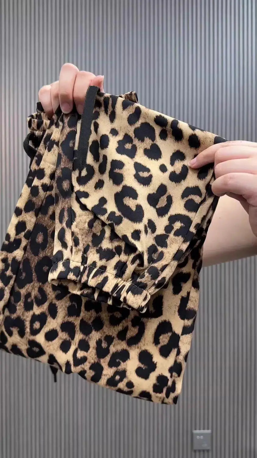 Summer New Ice Silk Leopard Print Pants Women Slim Harlan Loose Large Size Square Dance Sports High Waist Casual Trousers