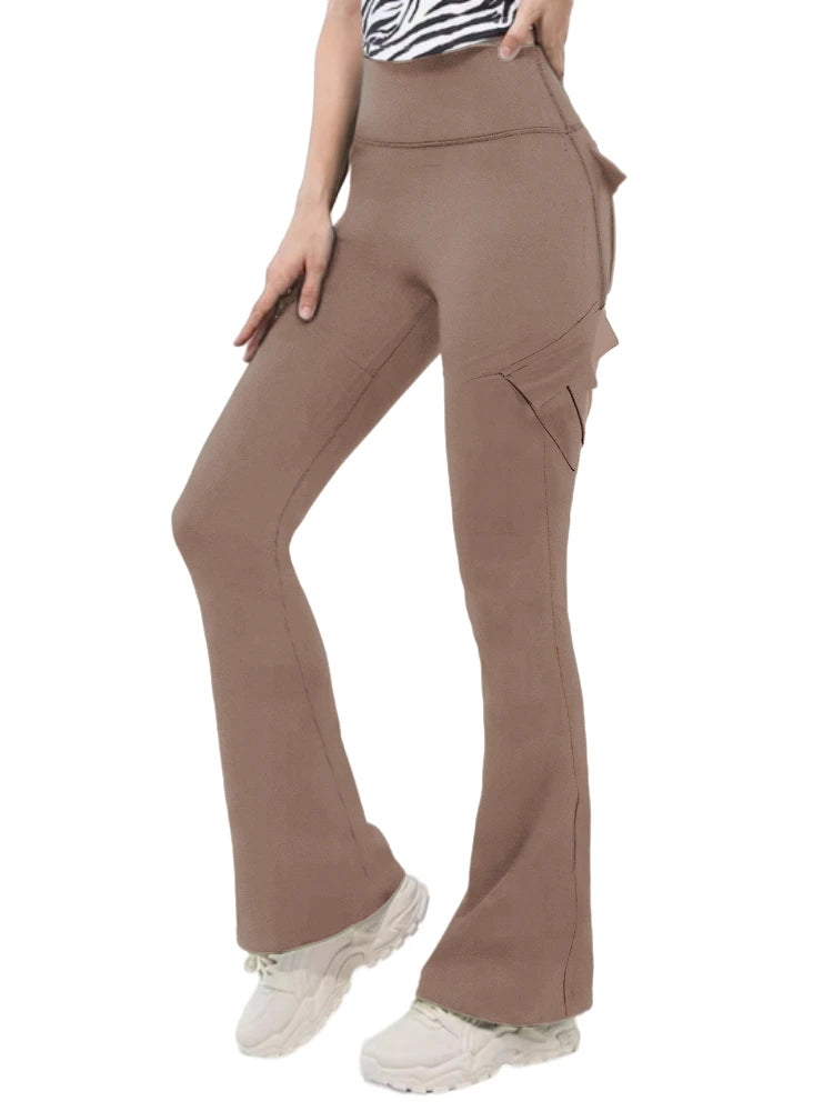 New Women Casual Bootleg Yoga Pants Plus Size Workout Flare Leggings High Waist dungarees Pants with Pockets Sports Wear