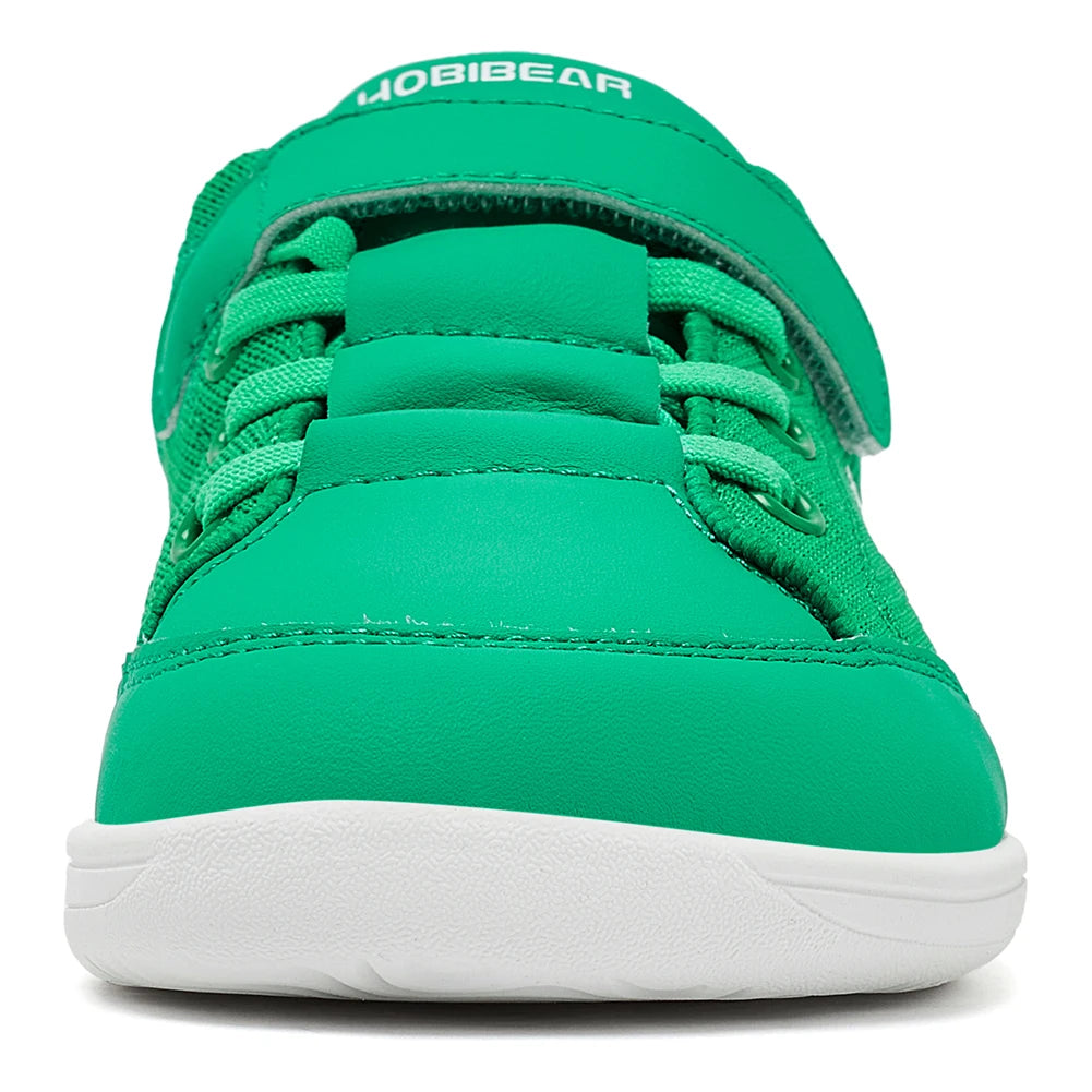 HOBIBEAR Kids Wide Toe Barefoot Shoes Boys Girls Minimalist Sneakers Lightweight Hook Loop Mesh Artificial Leather Shoes
