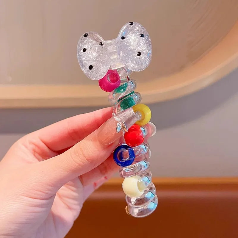 Colorful Heart Elastic Rubber Bands Children Telephone Wire Hair Ties Spiral Coil Hairbands Hair Rope Ponytail Hair Accessories