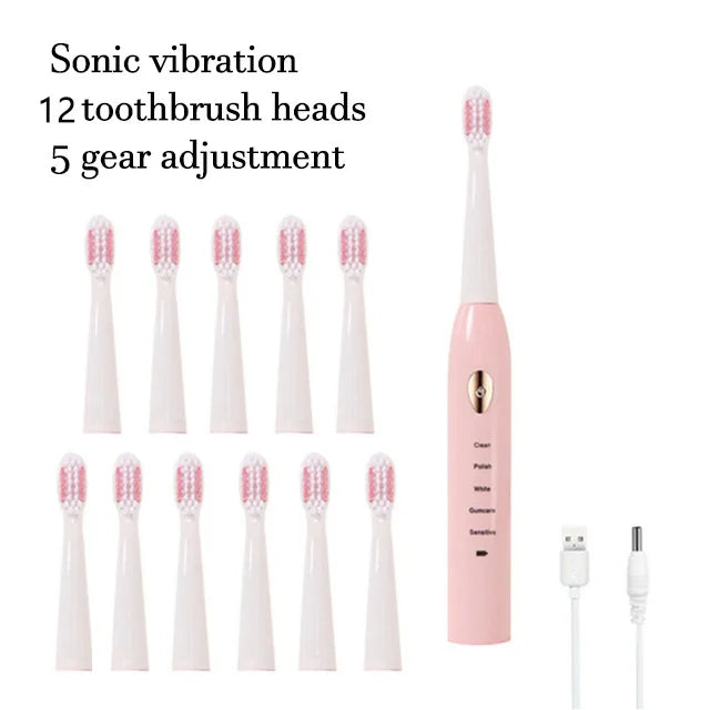 Sonic Electric Toothbrush 5-gear Mode USB Charging 4 colors IPX7 Waterproof Ultrasonic Rechargeable Soft Hair Adult Toothbrush
