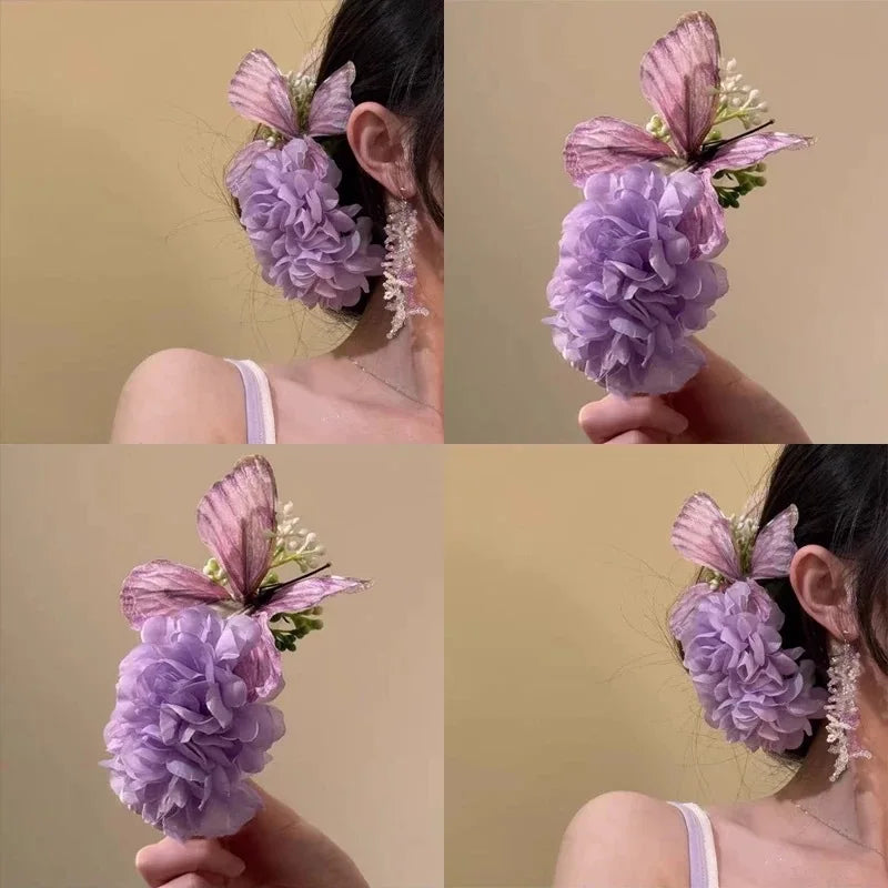 Lily Flower Grasp Clip Fresh Sweet Beach Flowers Claw Barrettes Acetic Acid Hair Clip Hair Commuter Side Hair Accessories