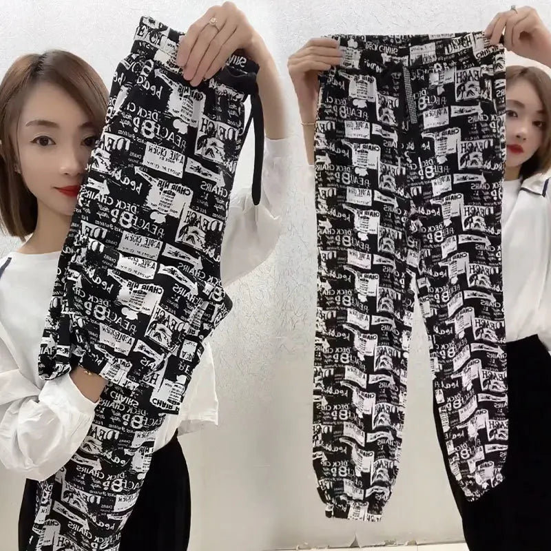 Fashion Leopard High Waist Women's Pants Vintage Casual New Y2K Female Pants Young Streetwear Hip-Hop Straight Trousers 2024