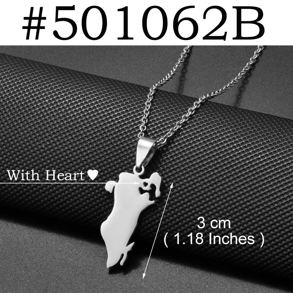 Anniyo 1Piece, Bahrain Map Pendant Necklaces Stainless Steel Jewelry 2025 New Arrivals #500962