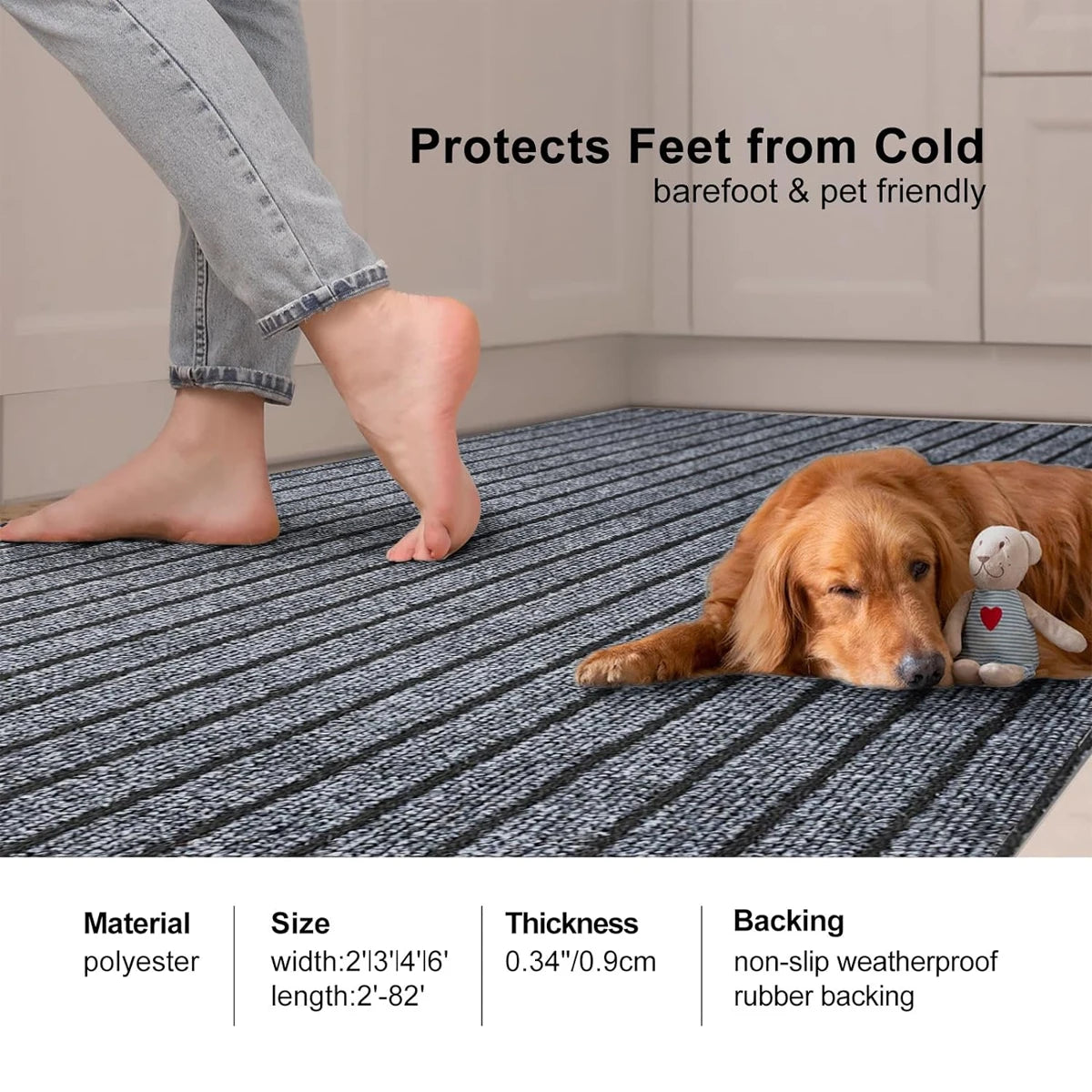 Non-slip door mat, solid color striped kitchen carpet floor mat, easy to clean suitable for hallway, kitchen, bathroom
