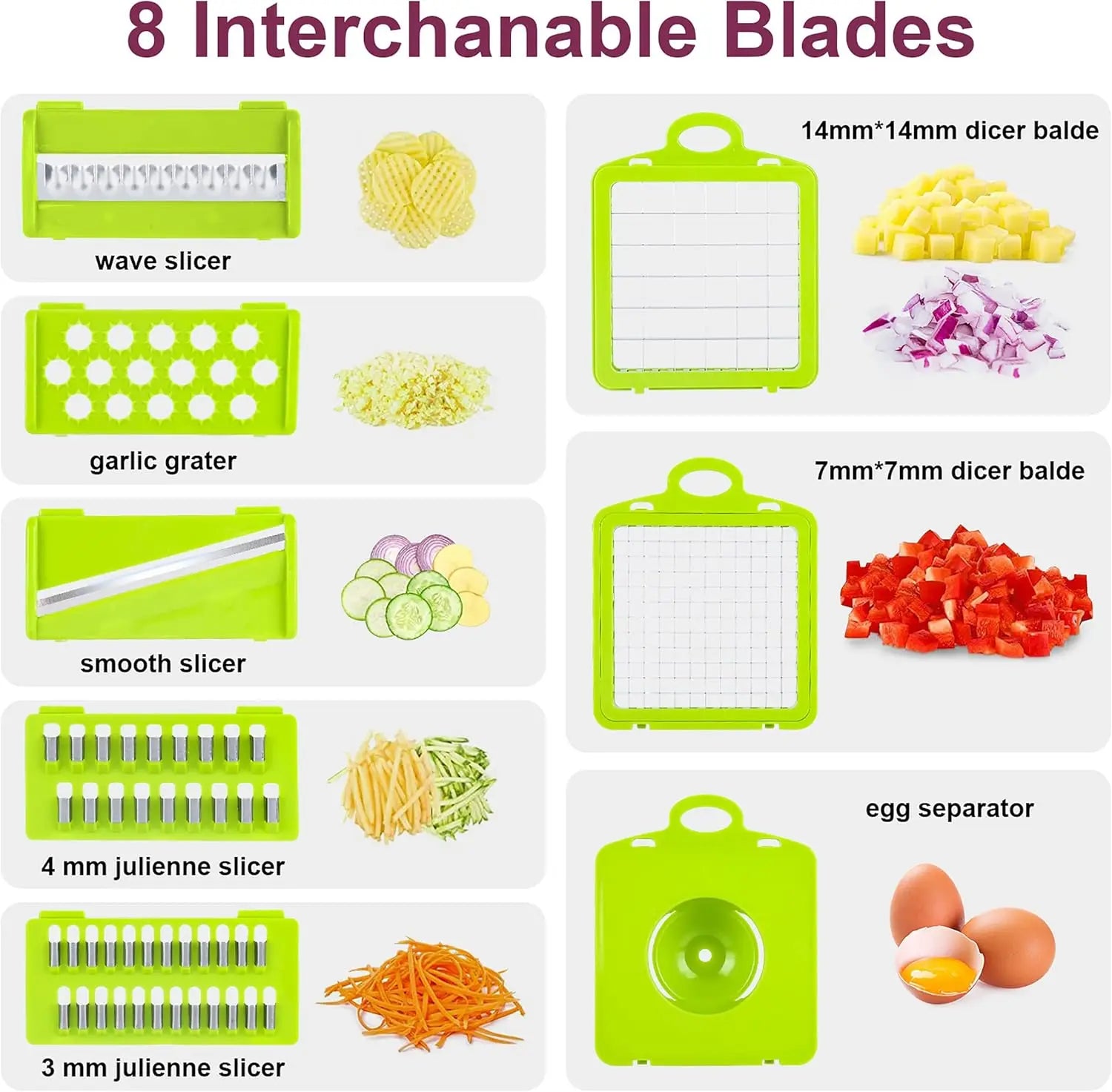 12.5in Multifunctional Vegetable Chopper 8 Interchangeable Blades Food Slicer Dicer Ideal for Fruits Onions and Kitchen Prep