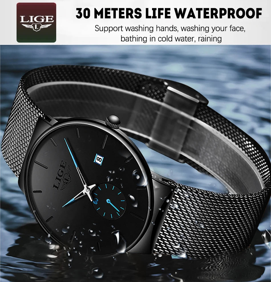 LIGE Sports Men Watch Top Brand Luxury Quartz Clock Famous Dress Fashion Watches Male Unisex Ultra Thin Wrist watch Para Hombre