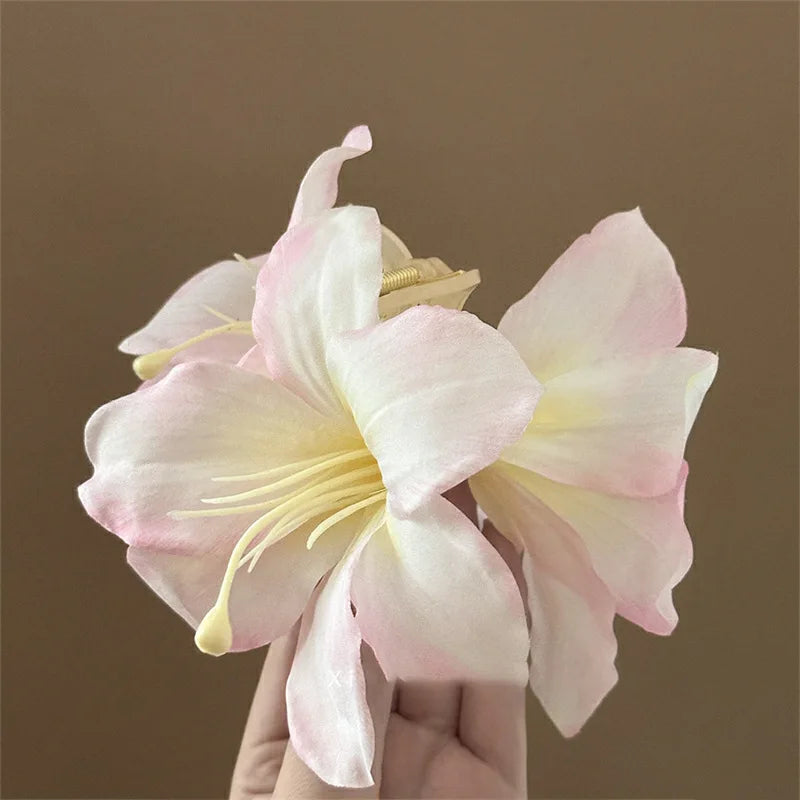 Lily Flower Grasp Clip Fresh Sweet Beach Flowers Claw Barrettes Acetic Acid Hair Clip Hair Commuter Side Hair Accessories