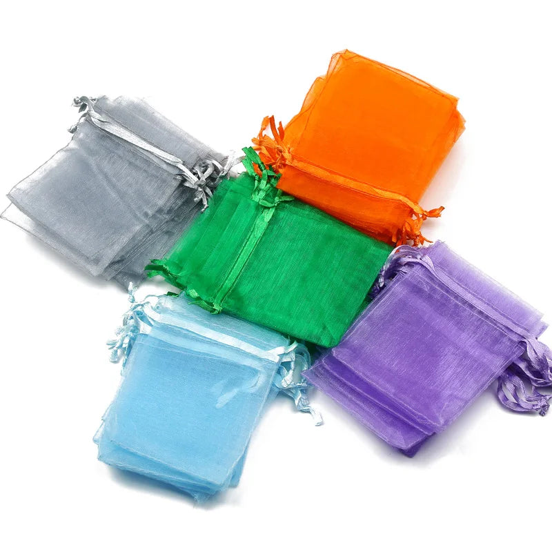 50pcs/lot 7x9cm 9x12cm 10x15 13x18cm Drawstring Organza Gift Bags Jewelry Packaging Bag Wedding Party Packaging Present Pouches