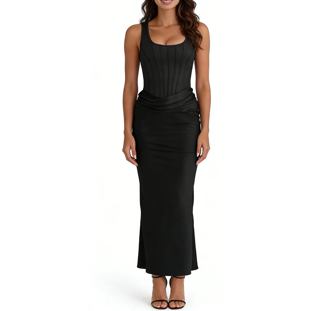 Women's Corset Satin Maxi Dress Square Neck Bodycon Mermaid Formal Evening Gown Evening Dresses Sehe Fashion