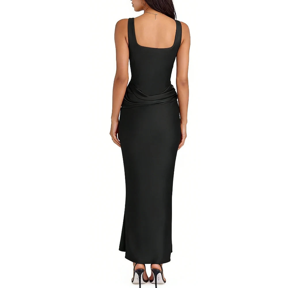 Women's Corset Satin Maxi Dress Square Neck Bodycon Mermaid Formal Evening Gown Evening Dresses Sehe Fashion