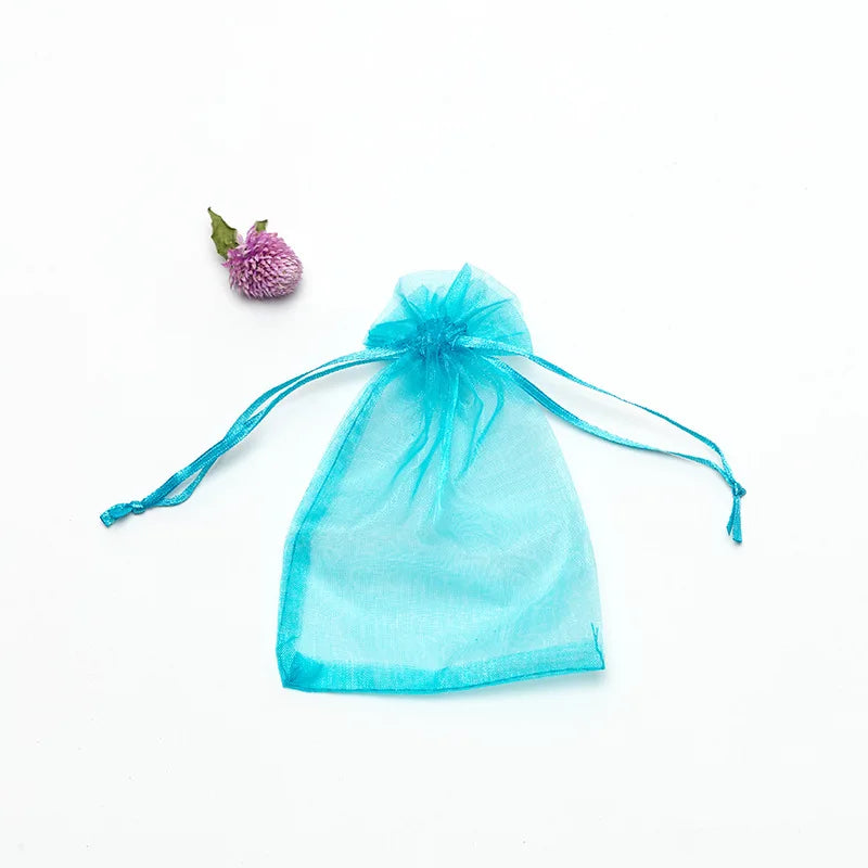 50pcs/lot 7x9cm 9x12cm 10x15 13x18cm Drawstring Organza Gift Bags Jewelry Packaging Bag Wedding Party Packaging Present Pouches