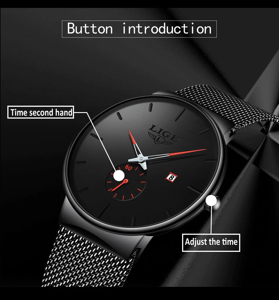 LIGE Sports Men Watch Top Brand Luxury Quartz Clock Famous Dress Fashion Watches Male Unisex Ultra Thin Wrist watch Para Hombre