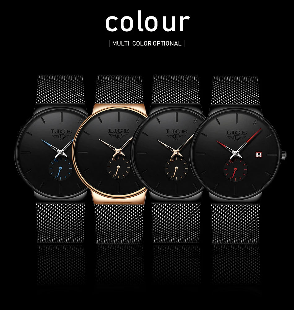 LIGE Sports Men Watch Top Brand Luxury Quartz Clock Famous Dress Fashion Watches Male Unisex Ultra Thin Wrist watch Para Hombre