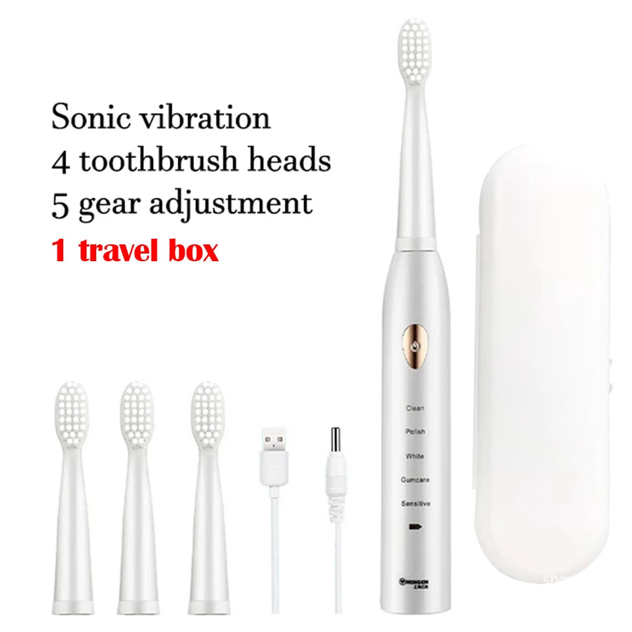 Sonic Electric Toothbrush 5-gear Mode USB Charging 4 colors IPX7 Waterproof Ultrasonic Rechargeable Soft Hair Adult Toothbrush