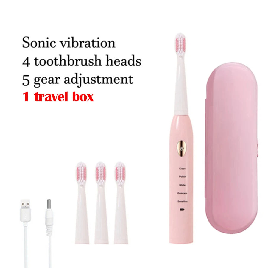 Sonic Electric Toothbrush 5-gear Mode USB Charging 4 colors IPX7 Waterproof Ultrasonic Rechargeable Soft Hair Adult Toothbrush