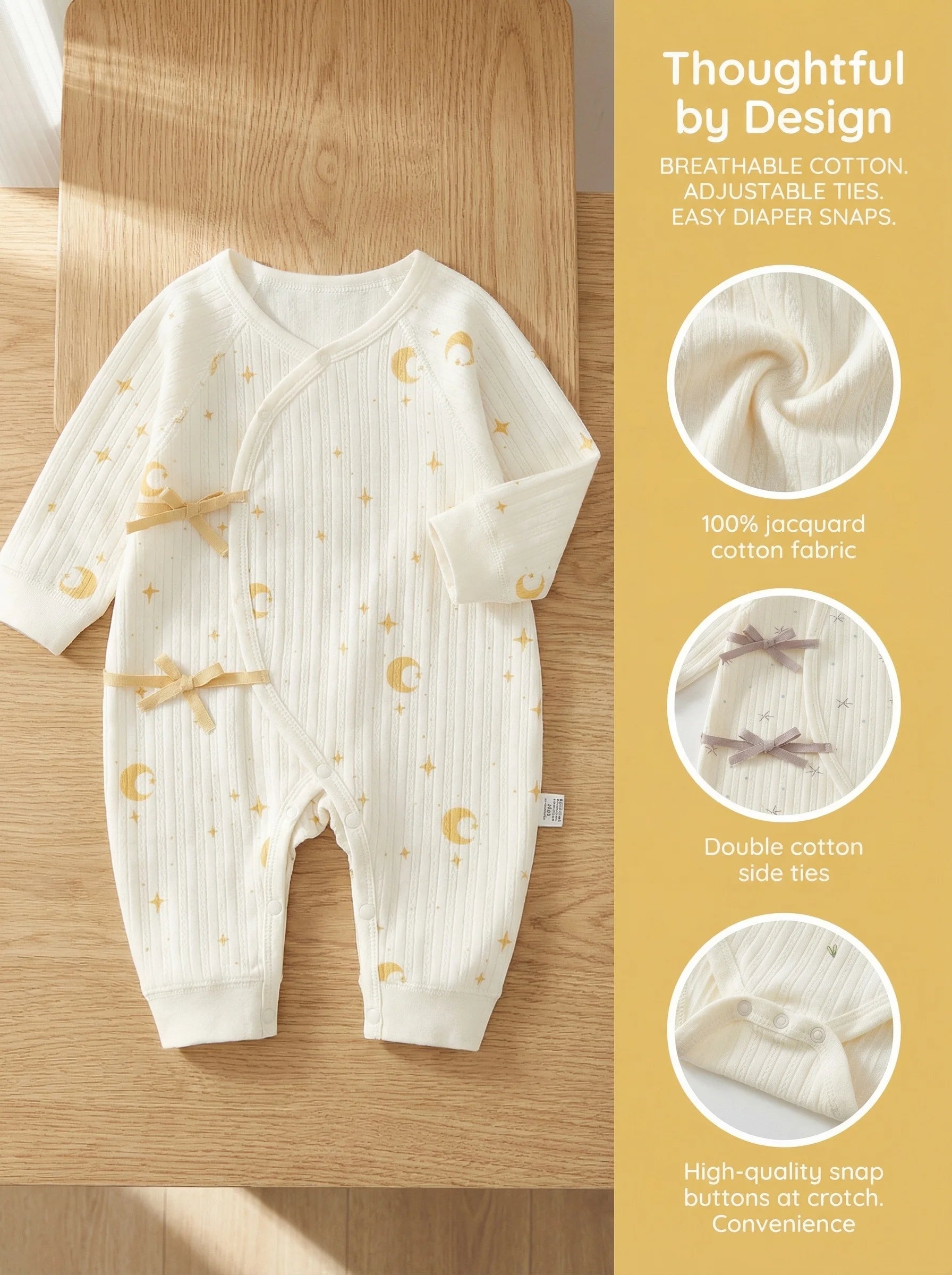 0-6M Infant Baby Jumpsuit Sleepwear Cotton Soft Breathable Newborn Romper Star Moon Print Unisex Baby Pajamas Playsuits