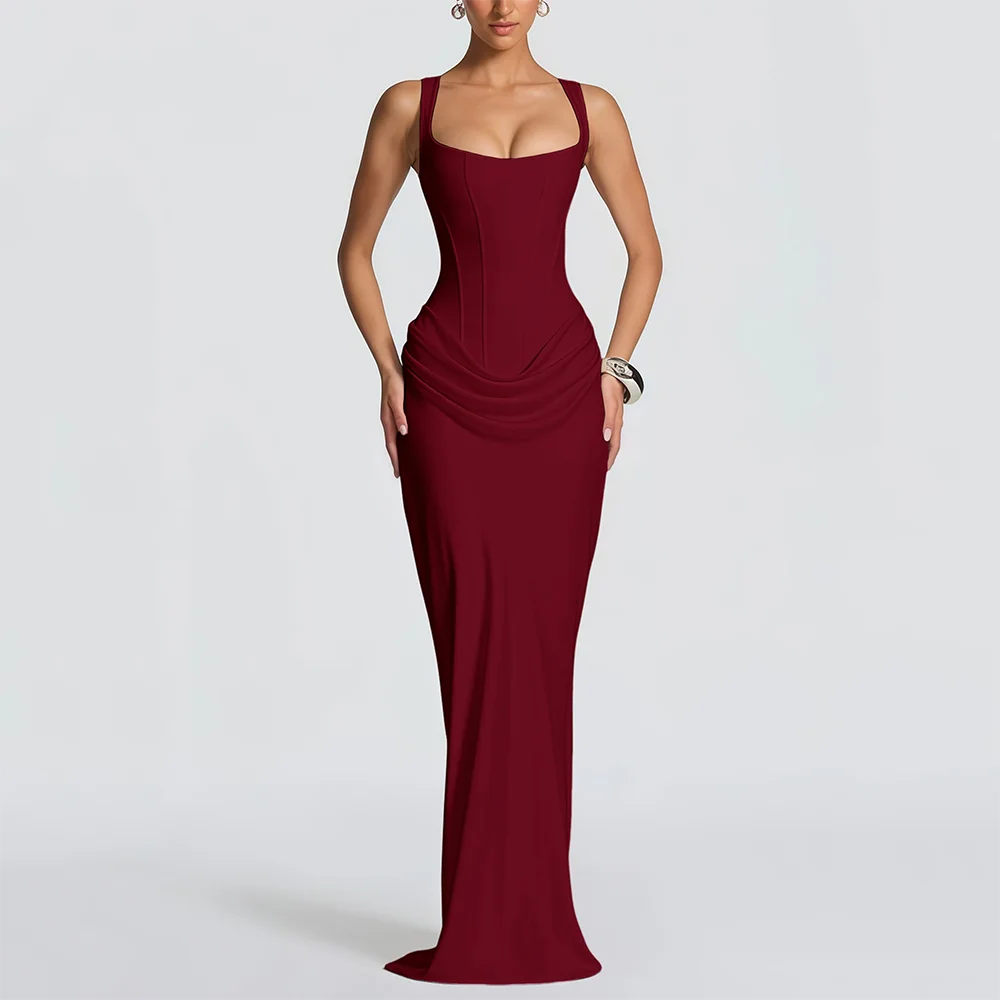Simple Evening Dresses Sleeveless Evening Gowns Elegant Formal Occasion Square Neck Floor Length Prom Dresses Customized