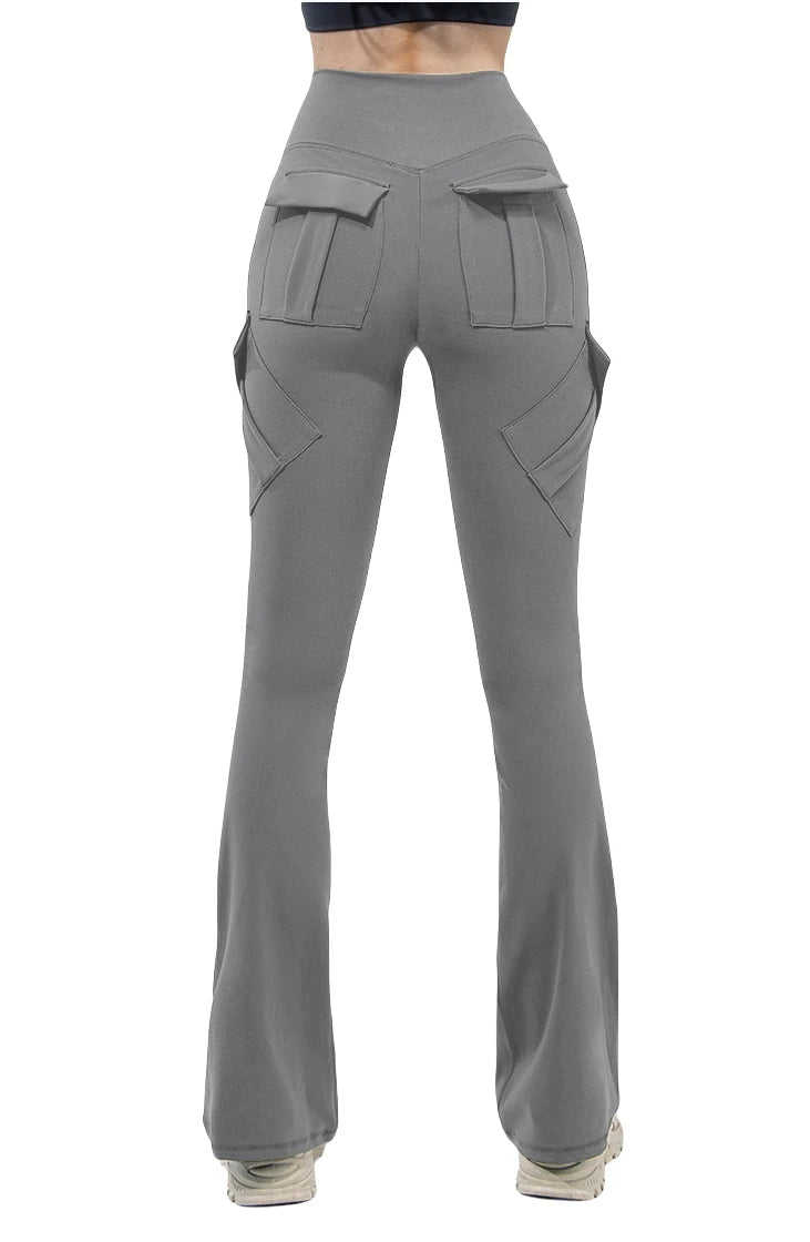 New Women Casual Bootleg Yoga Pants Plus Size Workout Flare Leggings High Waist dungarees Pants with Pockets Sports Wear