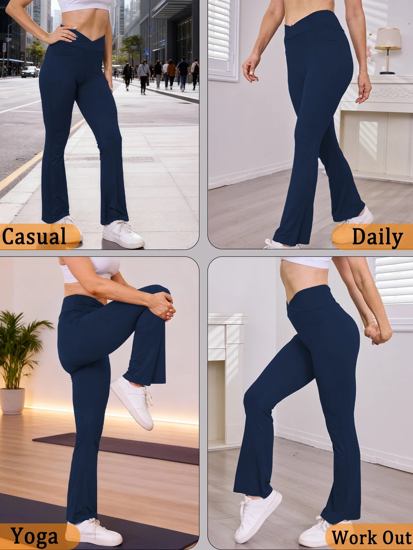 Womens Super Soft Crossover High Waisted Flare Leggings with Pockets Tummy Control Yoga Pants