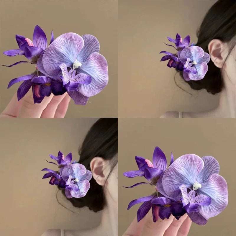 Lily Flower Grasp Clip Fresh Sweet Beach Flowers Claw Barrettes Acetic Acid Hair Clip Hair Commuter Side Hair Accessories
