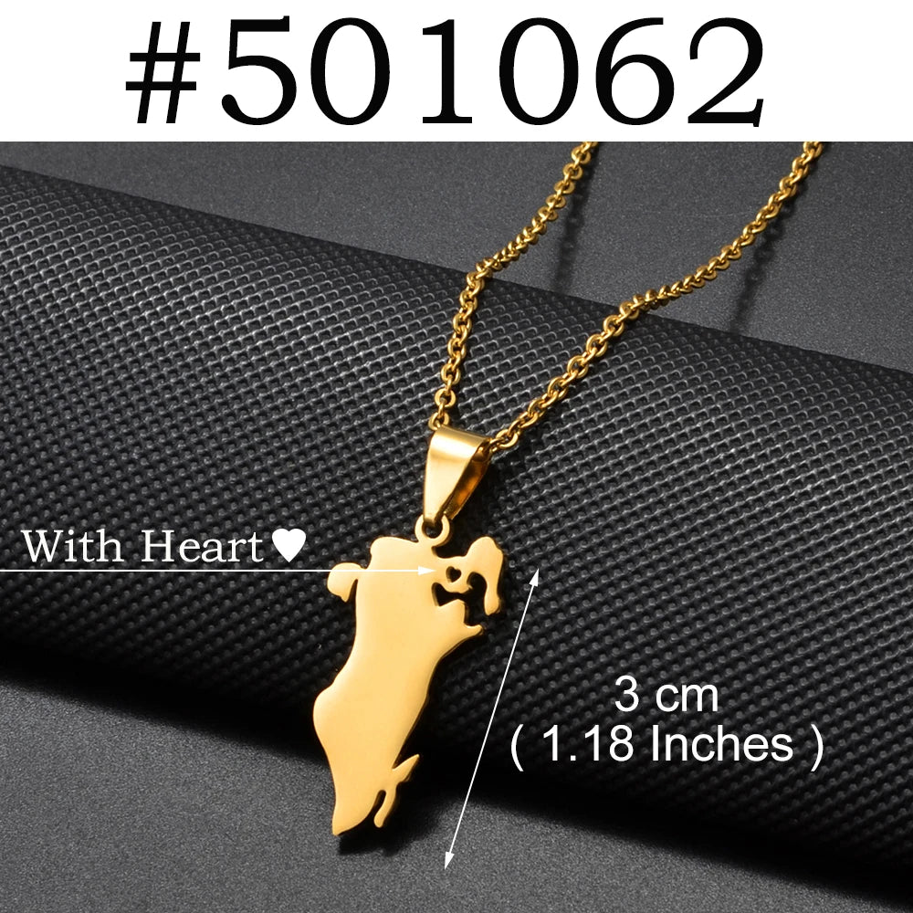 Anniyo 1Piece, Bahrain Map Pendant Necklaces Stainless Steel Jewelry 2025 New Arrivals #500962