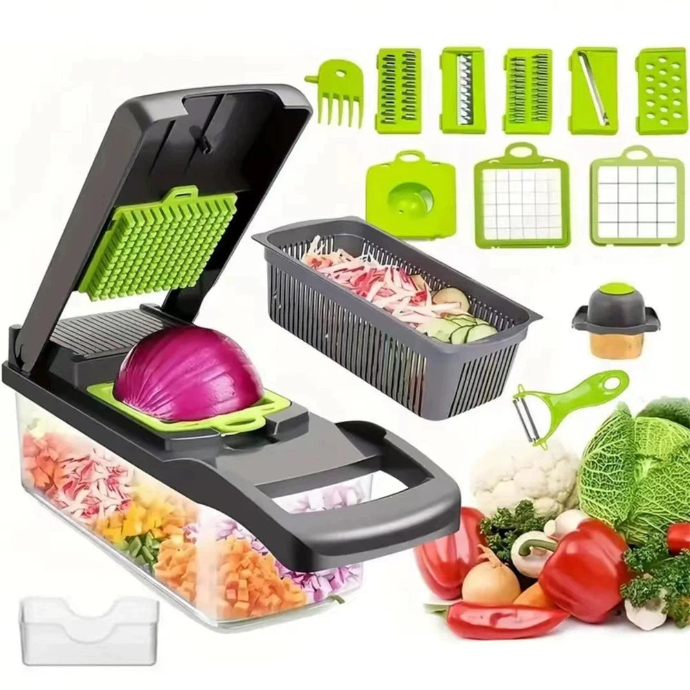 12.5in Multifunctional Vegetable Chopper 8 Interchangeable Blades Food Slicer Dicer Ideal for Fruits Onions and Kitchen Prep