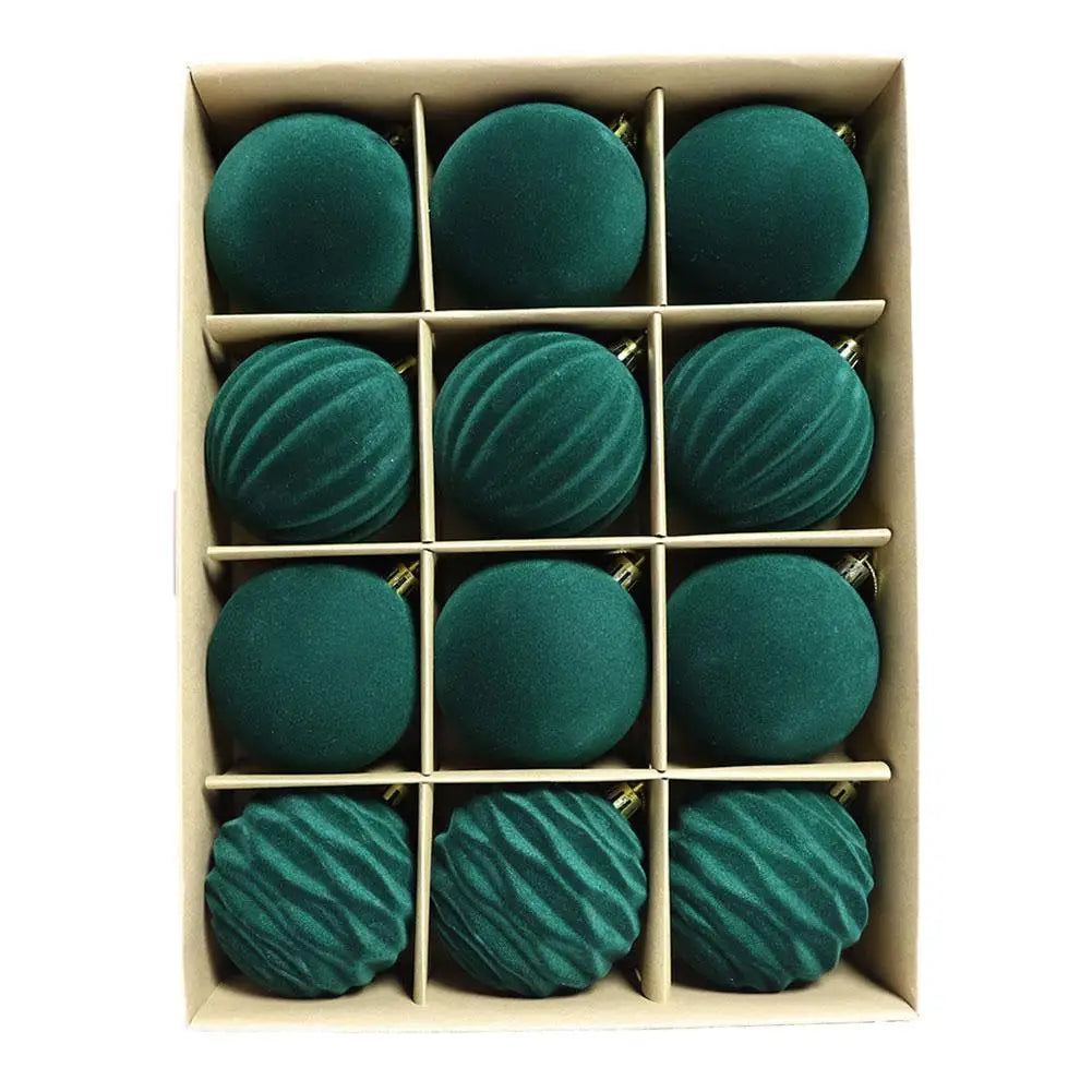 12pcs/set Flocked Velvet Christmas Balls For Tree Ornaments 6cm New Year 2026 Navidad Pendant Ball Home Decor Accessories