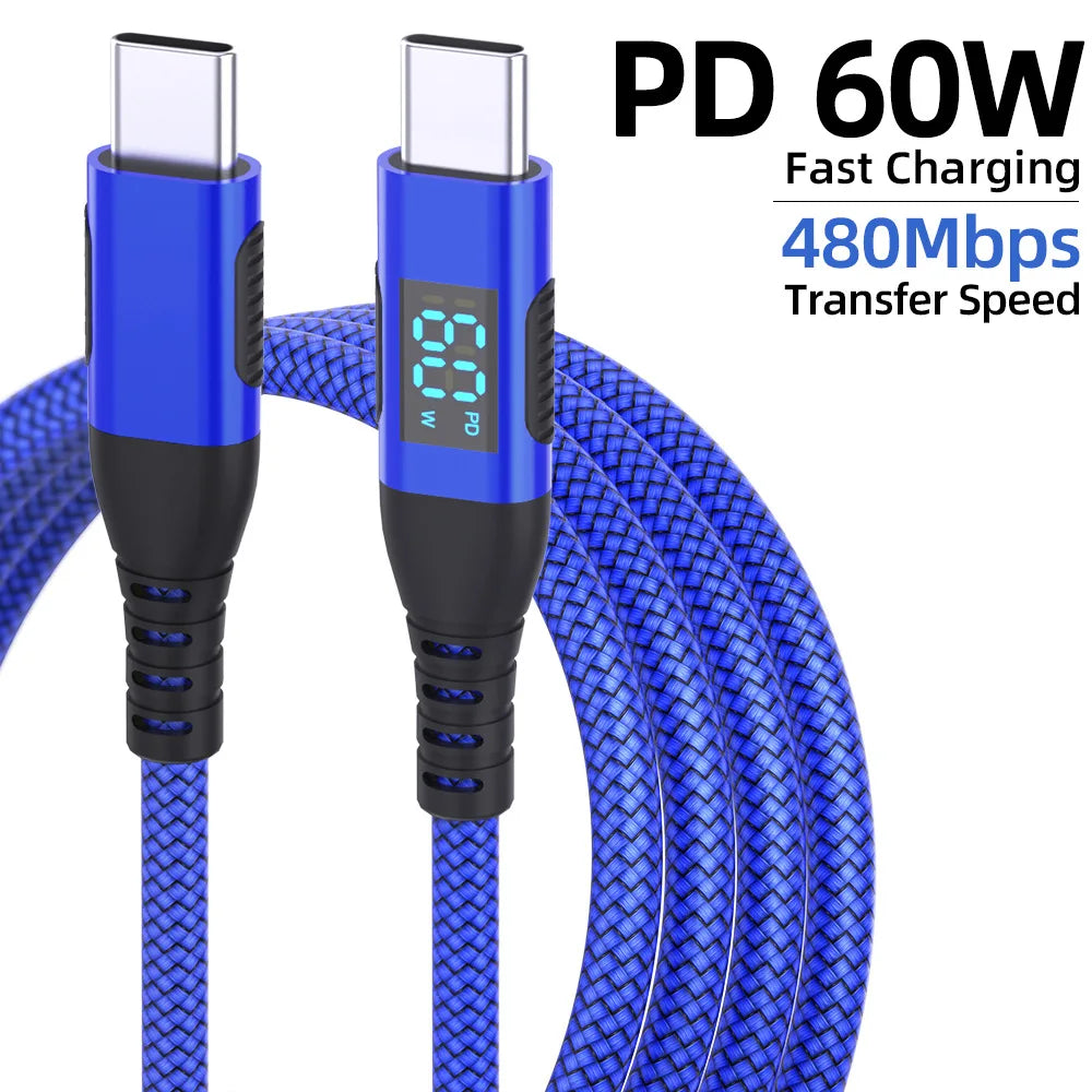 HOMEFISH LED Digital Display Dual Head Type-C Super Fast Charger 100W 6A Compatible with Huawei Xiaomi Phone PD Charging Cable