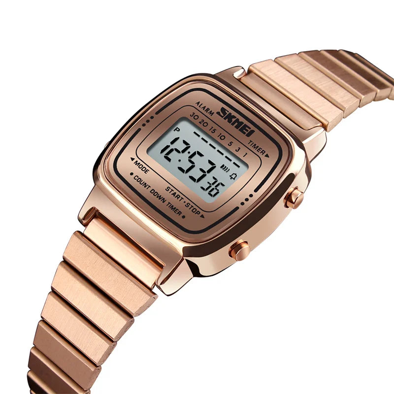 Skmei Women Bracelet Dress Watches Luxury Brand Stainless Steel Strap Fashion Waterproof Digital Chronograph Wristwatch