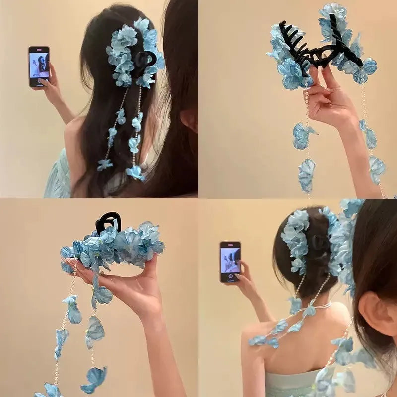 Lily Flower Grasp Clip Fresh Sweet Beach Flowers Claw Barrettes Acetic Acid Hair Clip Hair Commuter Side Hair Accessories