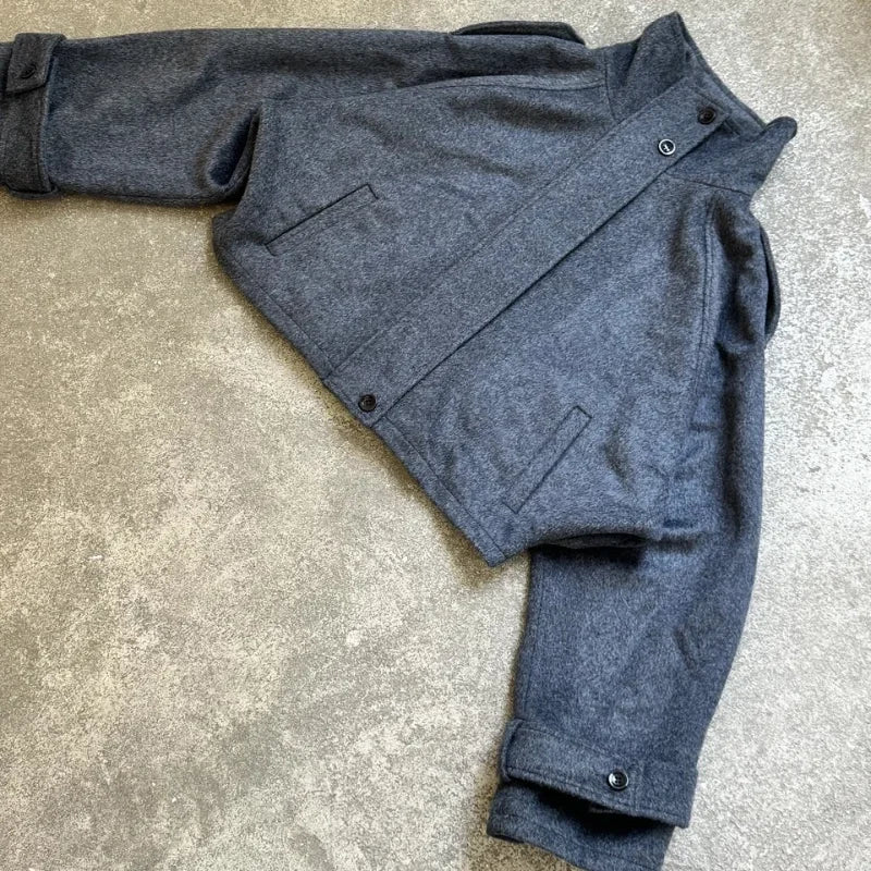 Fashion Short Woolen Coat For Women Stand Collar Full Sleeve Loose Zipper Jacket Female 2025 Spring Autumn Solid Lady Outwear