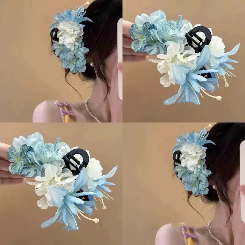 Lily Flower Grasp Clip Fresh Sweet Beach Flowers Claw Barrettes Acetic Acid Hair Clip Hair Commuter Side Hair Accessories