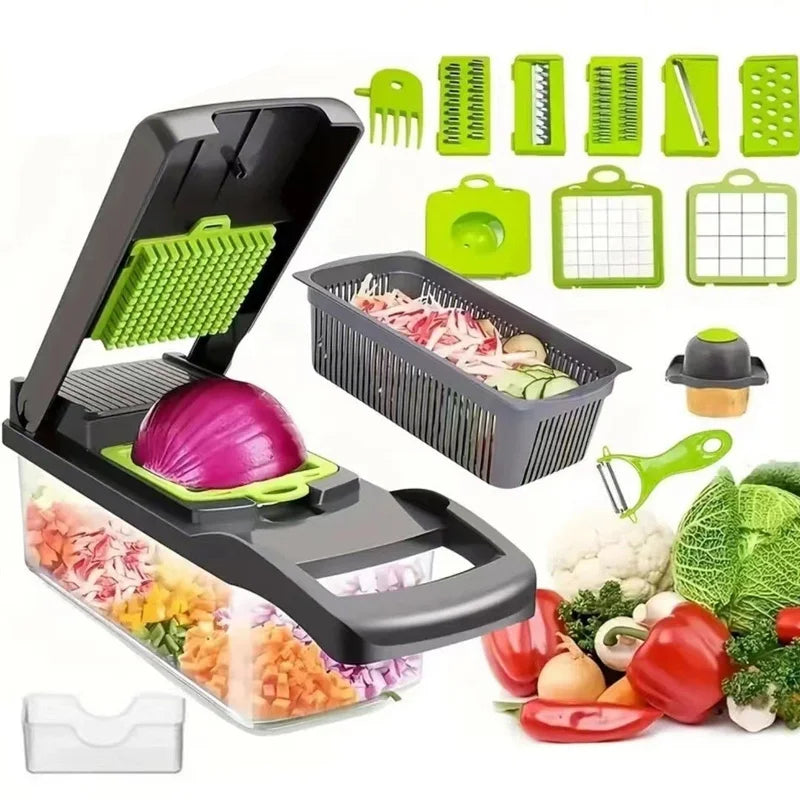 12.5in Multifunctional Vegetable Chopper 8 Interchangeable Blades Food Slicer Dicer Ideal for Fruits Onions and Kitchen Prep