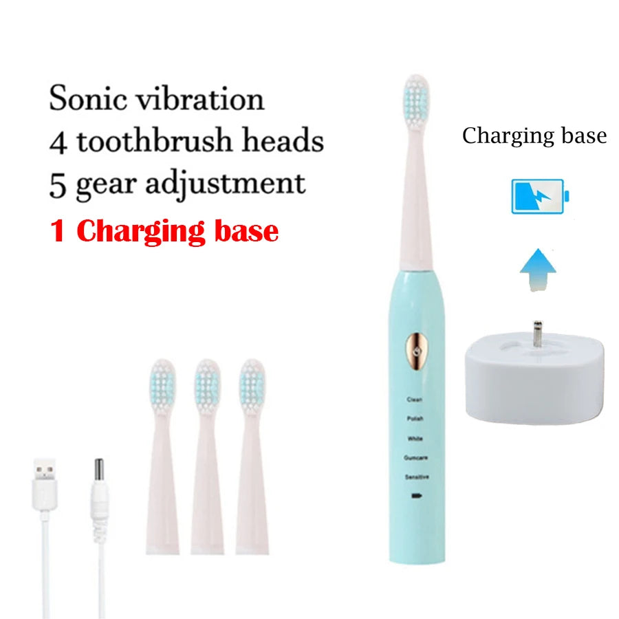 Sonic Electric Toothbrush 5-gear Mode USB Charging 4 colors IPX7 Waterproof Ultrasonic Rechargeable Soft Hair Adult Toothbrush