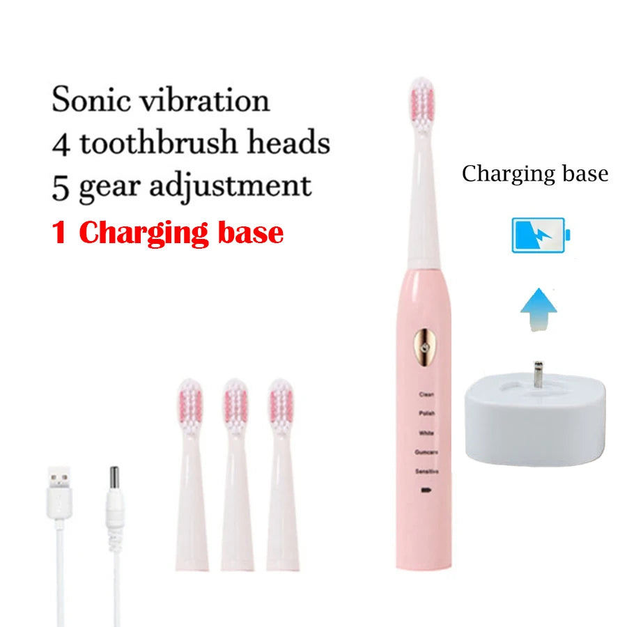 Sonic Electric Toothbrush 5-gear Mode USB Charging 4 colors IPX7 Waterproof Ultrasonic Rechargeable Soft Hair Adult Toothbrush