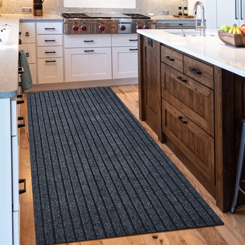 Non-slip door mat, solid color striped kitchen carpet floor mat, easy to clean suitable for hallway, kitchen, bathroom