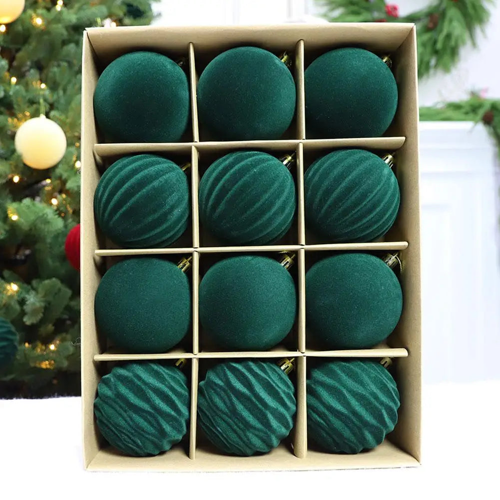 12pcs/set Flocked Velvet Christmas Balls For Tree Ornaments 6cm New Year 2026 Navidad Pendant Ball Home Decor Accessories