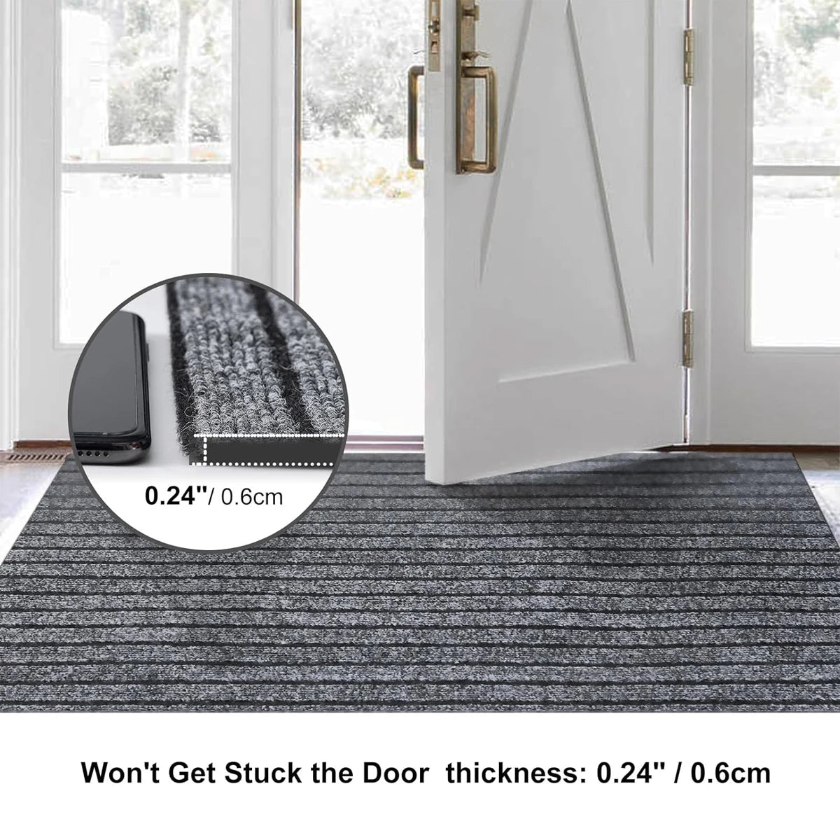 Non-slip door mat, solid color striped kitchen carpet floor mat, easy to clean suitable for hallway, kitchen, bathroom