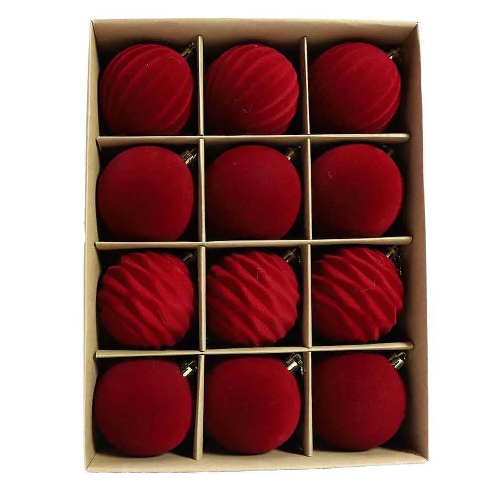 12pcs/set Flocked Velvet Christmas Balls For Tree Ornaments 6cm New Year 2026 Navidad Pendant Ball Home Decor Accessories