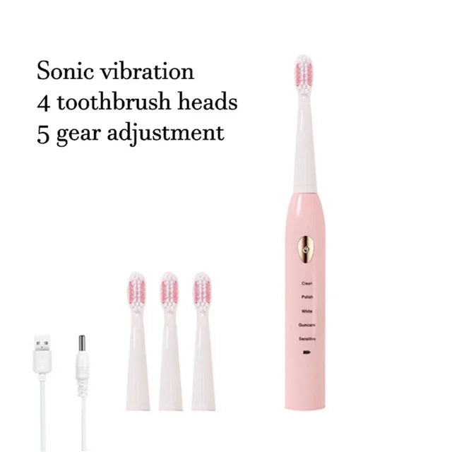 Sonic Electric Toothbrush 5-gear Mode USB Charging 4 colors IPX7 Waterproof Ultrasonic Rechargeable Soft Hair Adult Toothbrush