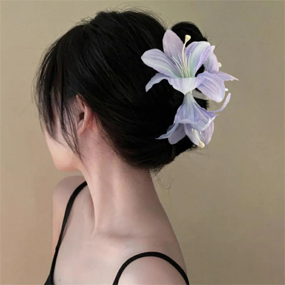 Lily Flower Grasp Clip Fresh Sweet Beach Flowers Claw Barrettes Acetic Acid Hair Clip Hair Commuter Side Hair Accessories