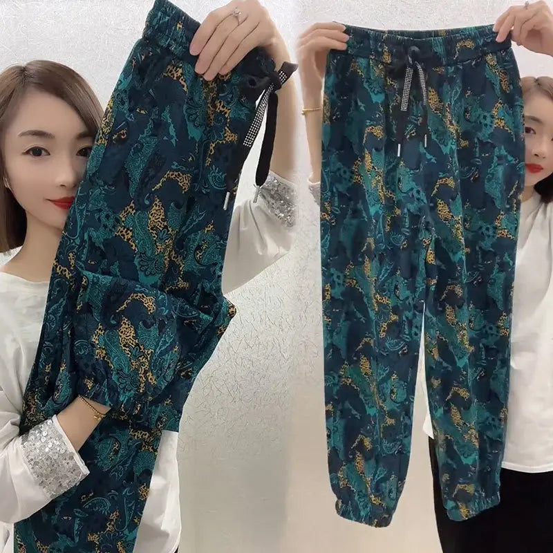 Fashion Leopard High Waist Women's Pants Vintage Casual New Y2K Female Pants Young Streetwear Hip-Hop Straight Trousers 2024