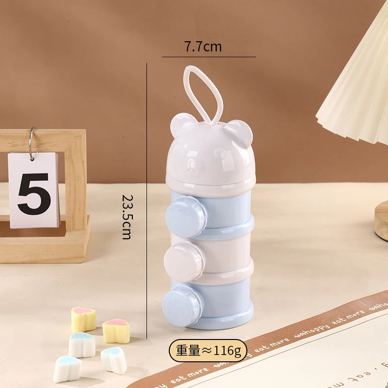4Layer Bear Style Portable Milk Powder Box Multiple Openings Cereal Cartoon Infant Baby Food Storag Box Toddle Snack Container