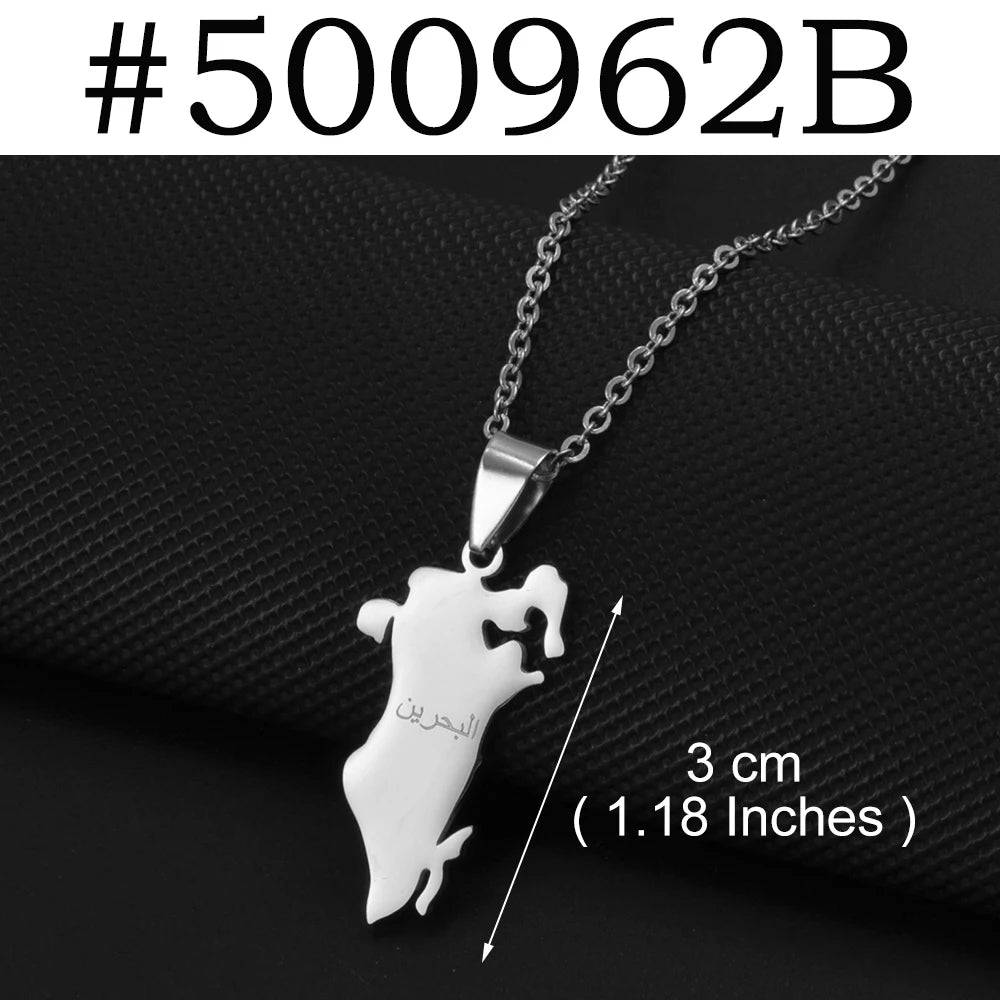 Anniyo 1Piece, Bahrain Map Pendant Necklaces Stainless Steel Jewelry 2025 New Arrivals #500962