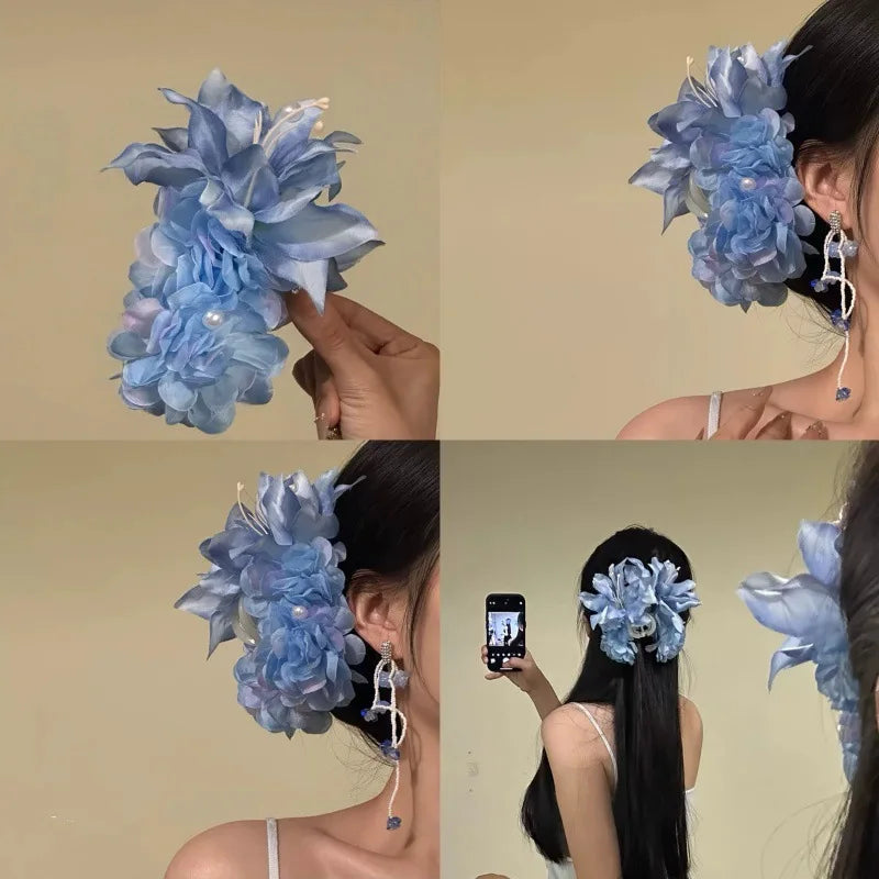 Lily Flower Grasp Clip Fresh Sweet Beach Flowers Claw Barrettes Acetic Acid Hair Clip Hair Commuter Side Hair Accessories