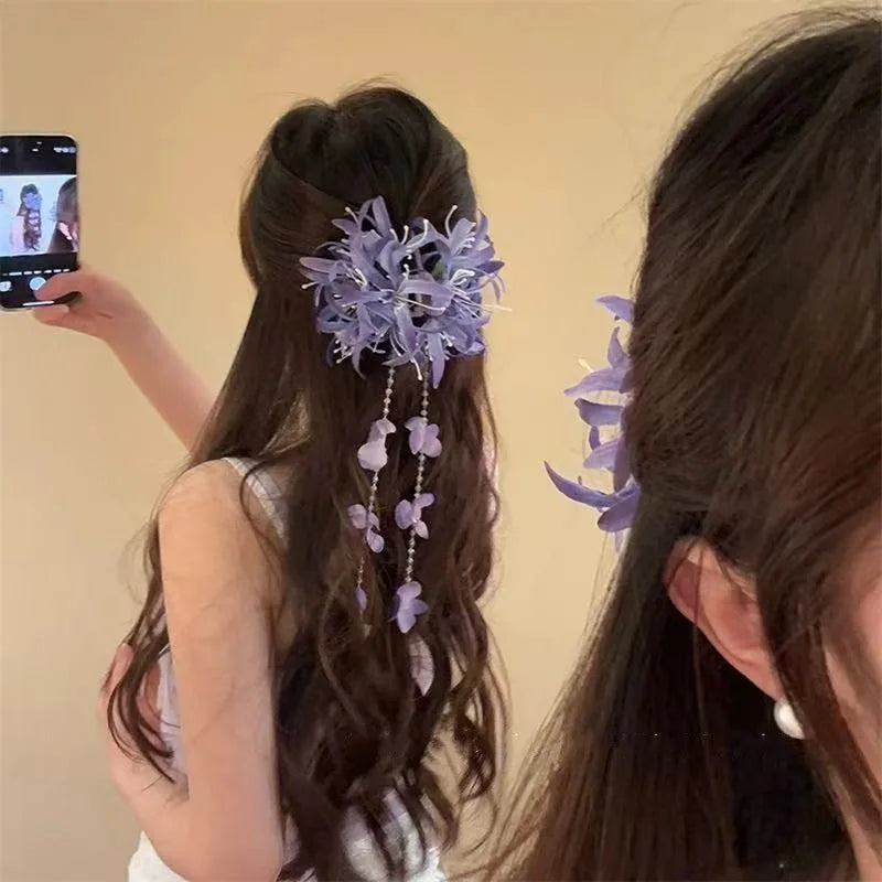 Lily Flower Grasp Clip Fresh Sweet Beach Flowers Claw Barrettes Acetic Acid Hair Clip Hair Commuter Side Hair Accessories