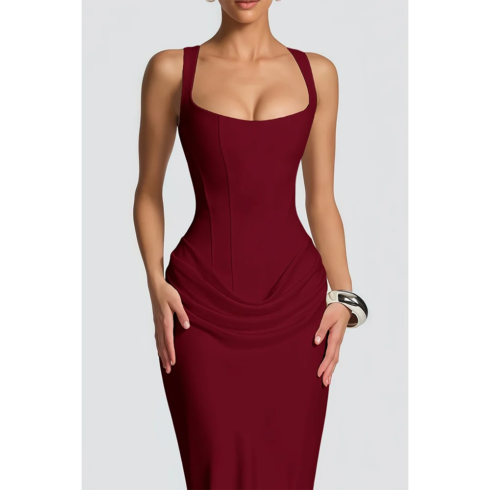 Simple Evening Dresses Sleeveless Evening Gowns Elegant Formal Occasion Square Neck Floor Length Prom Dresses Customized